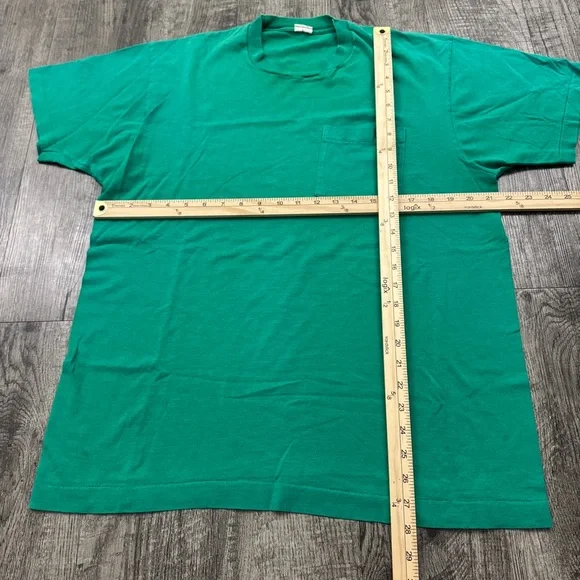Vintage Green Selvedge Pocket Blank T Shirt Single Stitch - Picture 3 of 8